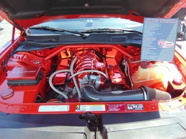 A close up of the engine of a car