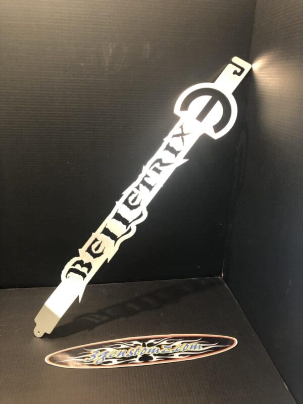 Custom sword-shaped key with 'Belletrix' text and 3customz.com logo sticker.