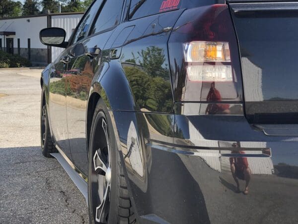 A close up of the rear end of a car