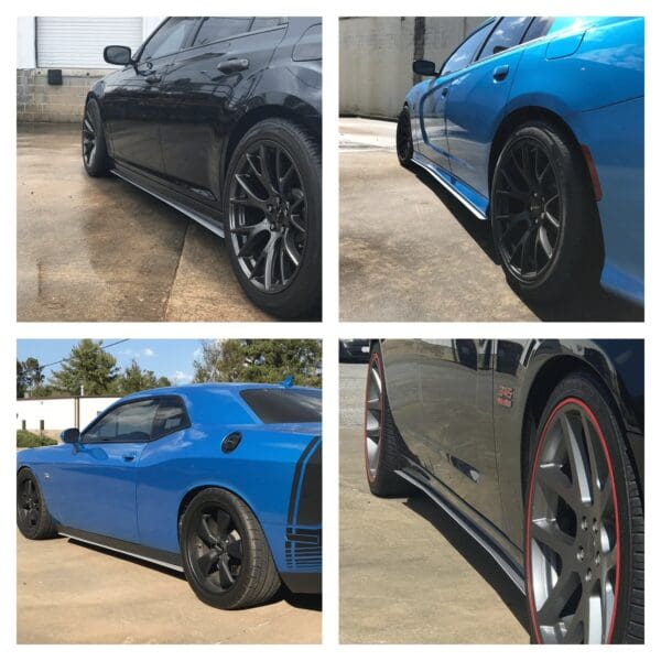 A series of photographs of a blue sports car