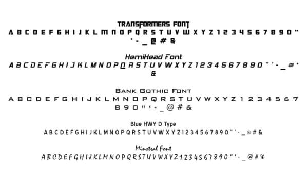 The transformers tipography and font