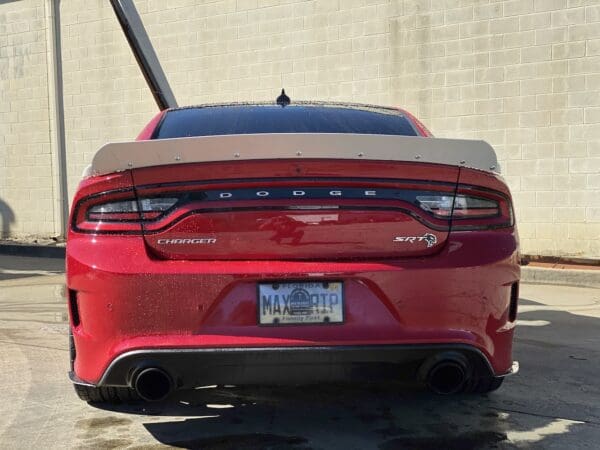 The back end of a red sports car