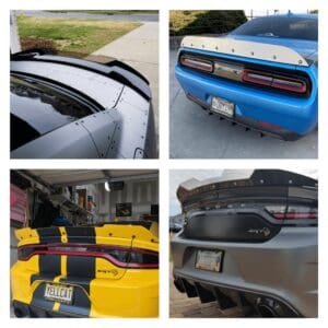 A series of photographs showing the rear end of a car