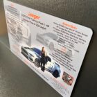 Custom foam core board displays a 2022 Ford Mustang Mach 1, featuring owner details and modifications.